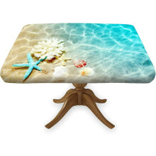 Starfish Square Fitted Tablecloth, Blue, Washable Polyester, Fits 40"x40" Table, for Kitchen, Party, Picnic, Banquet, Patio – Compatible with 40" x