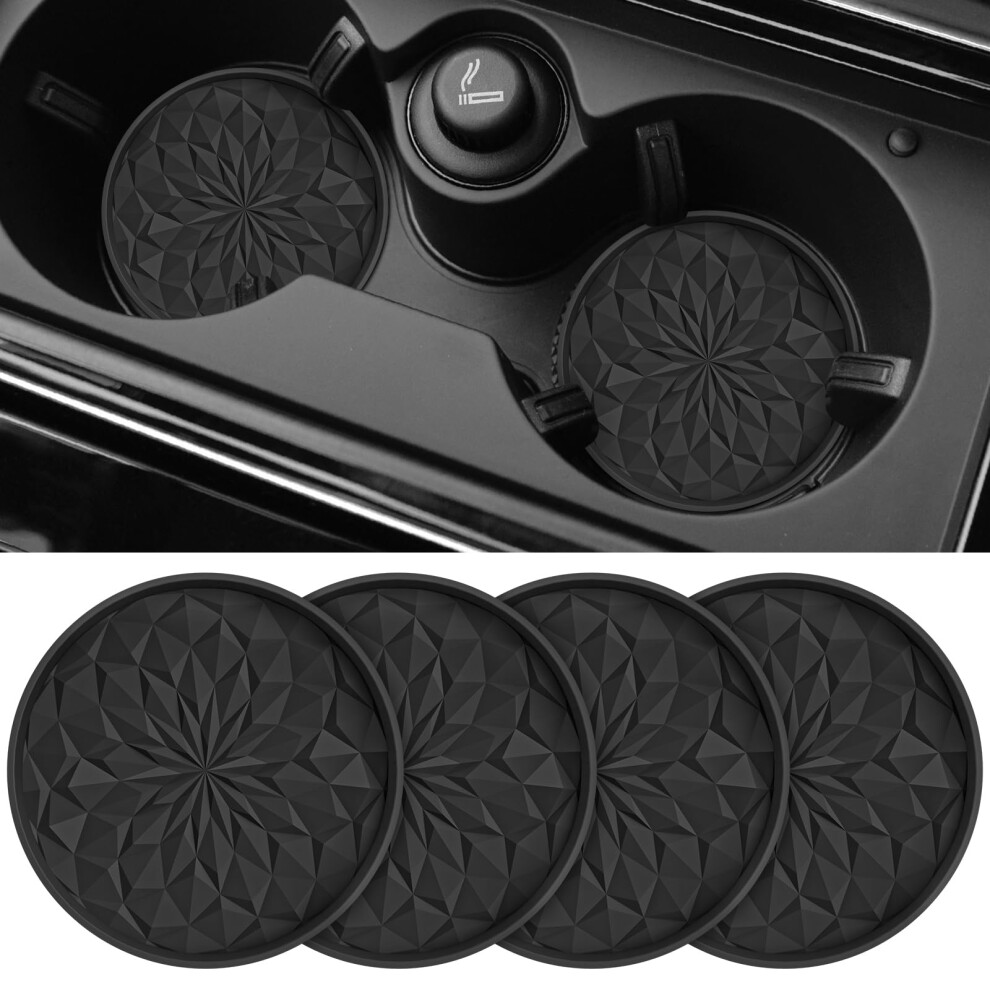 Stlian Car Coasters For Cup Holders [4 Pack] - 2.75In Silicone Auto Mug Mats - Universal Non-Slip Recessed Car Interior Accessories Black 5051224103355