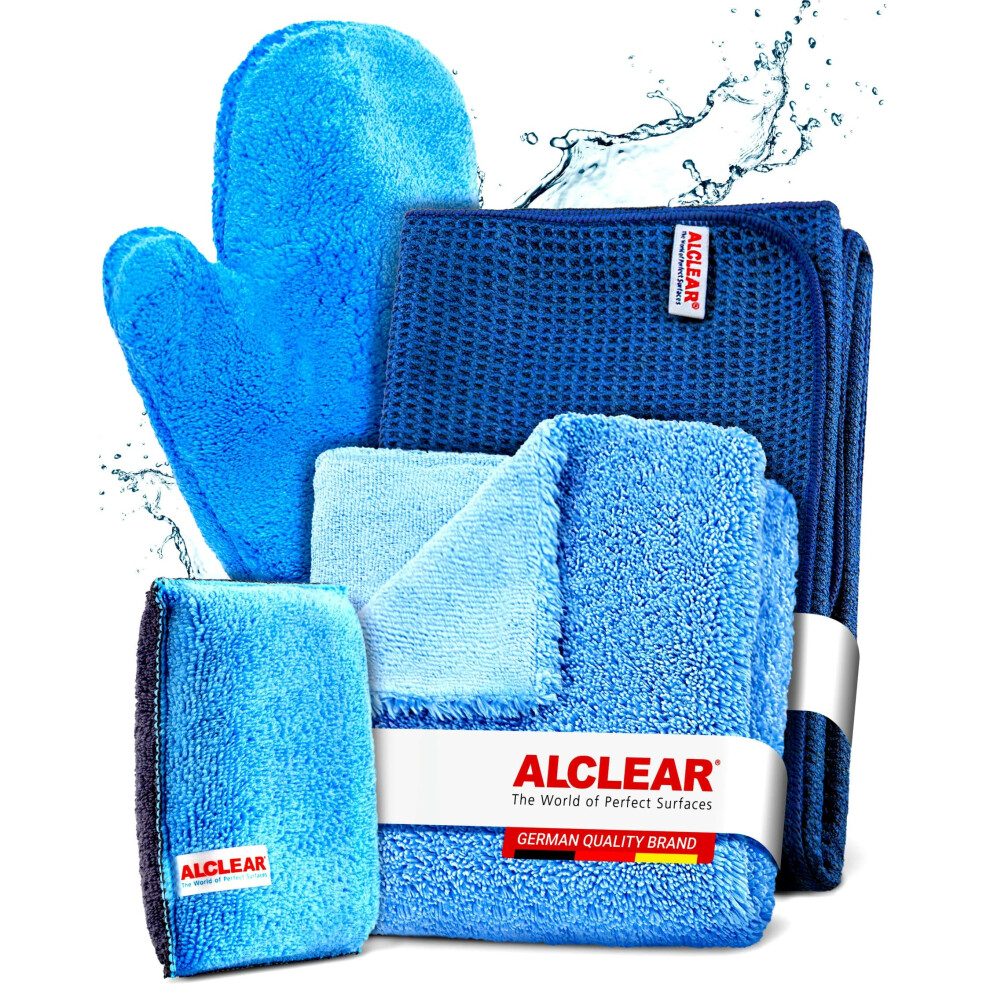 Alclear 8201000 Professional Car Care Wash, Contains Microfibre Cloth, Drying Cloth, 2-Sided All-Rounder, Washing Glove And Microcar Car Sponge, 5051224110049