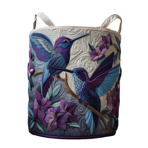 Coș de rufe matlasat boho cu mânere, material floral1