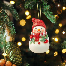 Christmas Snowman Hanging Ornament, Blue Winter Snowman with Christmas Tree and Star, Holiday Tree Decoration and Home Décor Pendant
