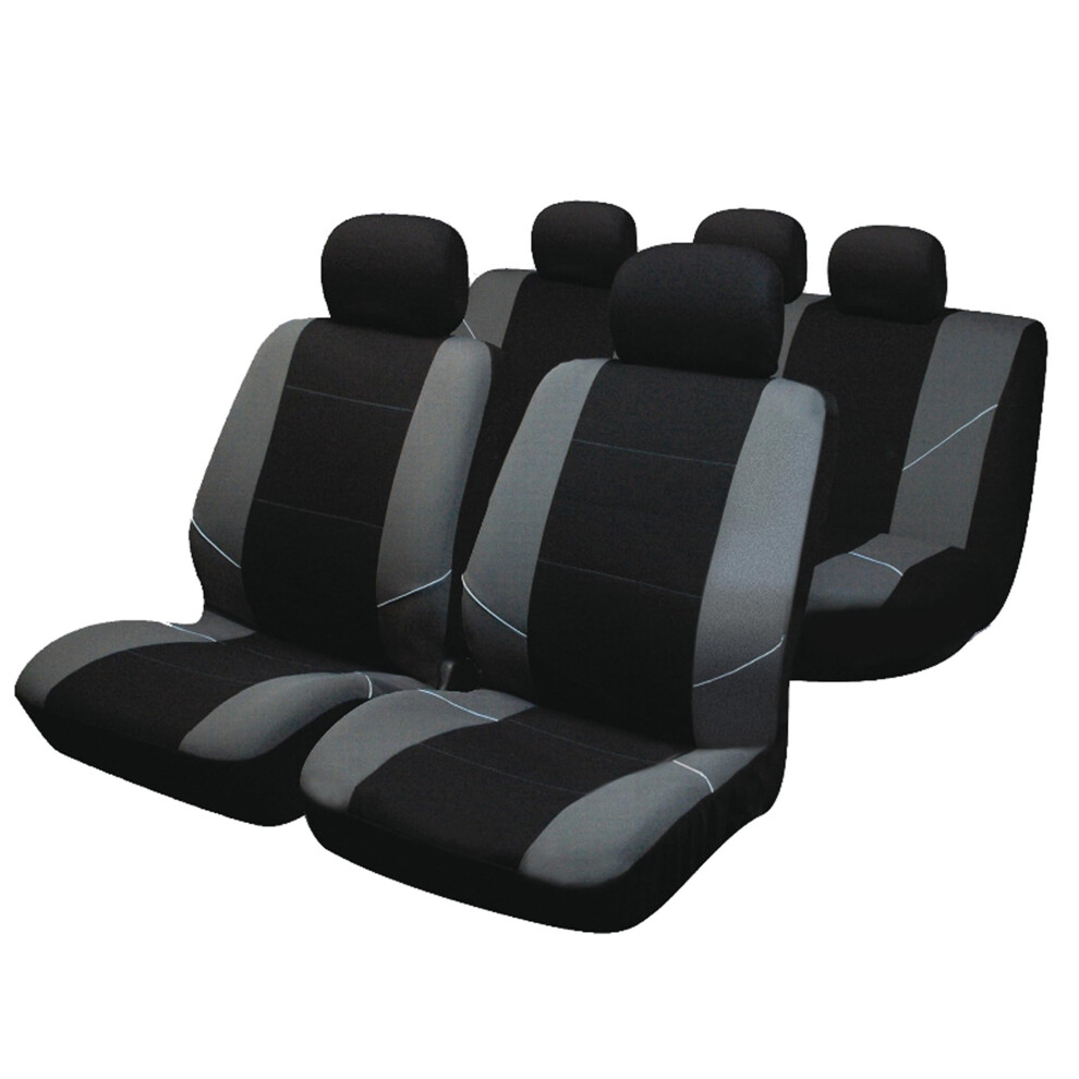 Sakura 'Merton' Seat And Headrest Covers By0802 - Full Set Universal Fit Elasticated Hems Side Airbag Compatible Machine Washable Black/Grey 5051224107964