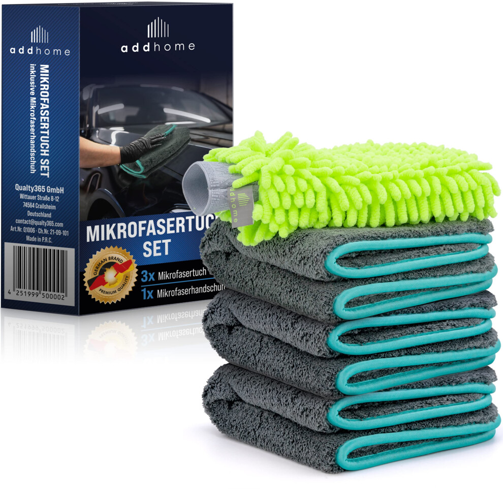 Addhome - 1200 Gsm Car Microfibre Cloths Cleaning Set - Microfibre Cloths For Car Care - Extremely Absorbent & Paint Gentle - Set Of 3 X Microfibre 5051224108817