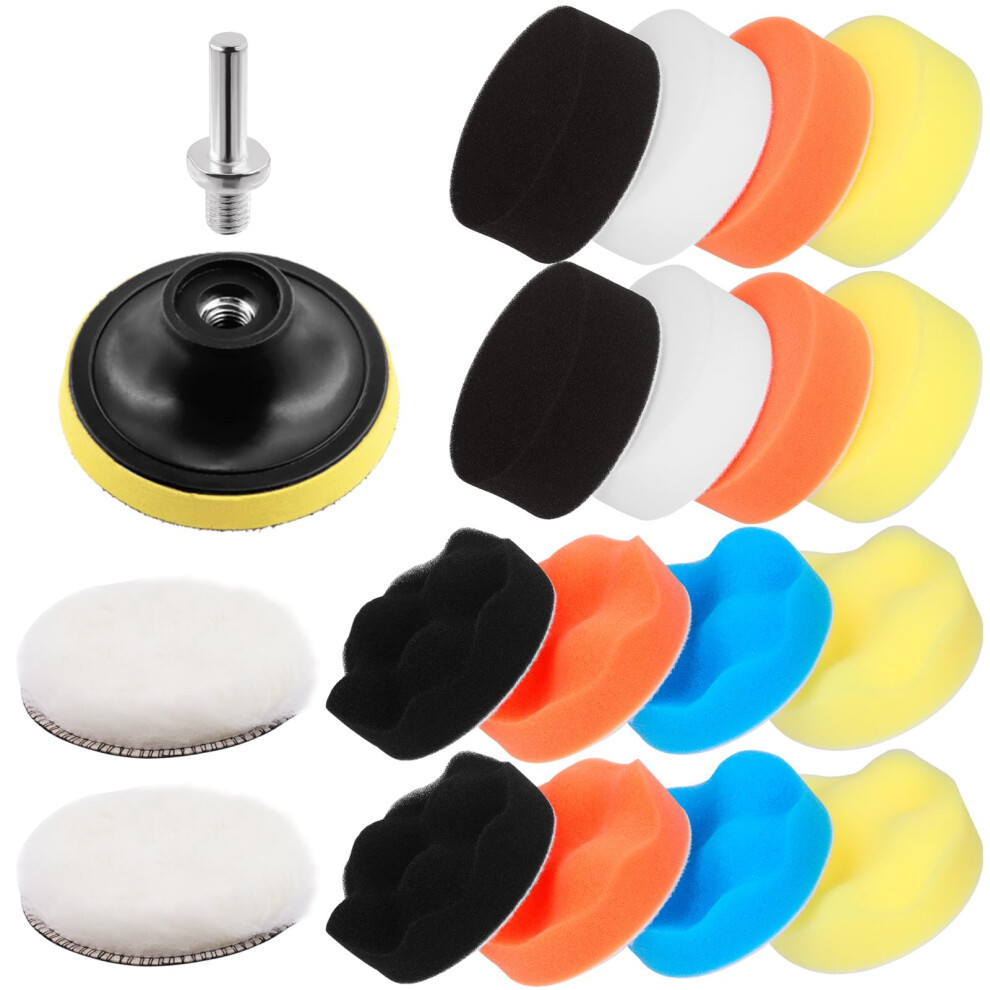 Swpeet 24Pcs Car Foam Drill Polishing Pad Kit, 5 Colors 3 Inch 5 Inch Sponge Buffing Pads, Woolen Buffer Pads, Suction Cup, Wool Car Buffing Wheel 5051226249686