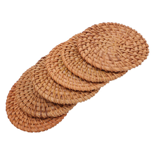 Eco-Friendly Rattan Coasters Set 6 with Stand