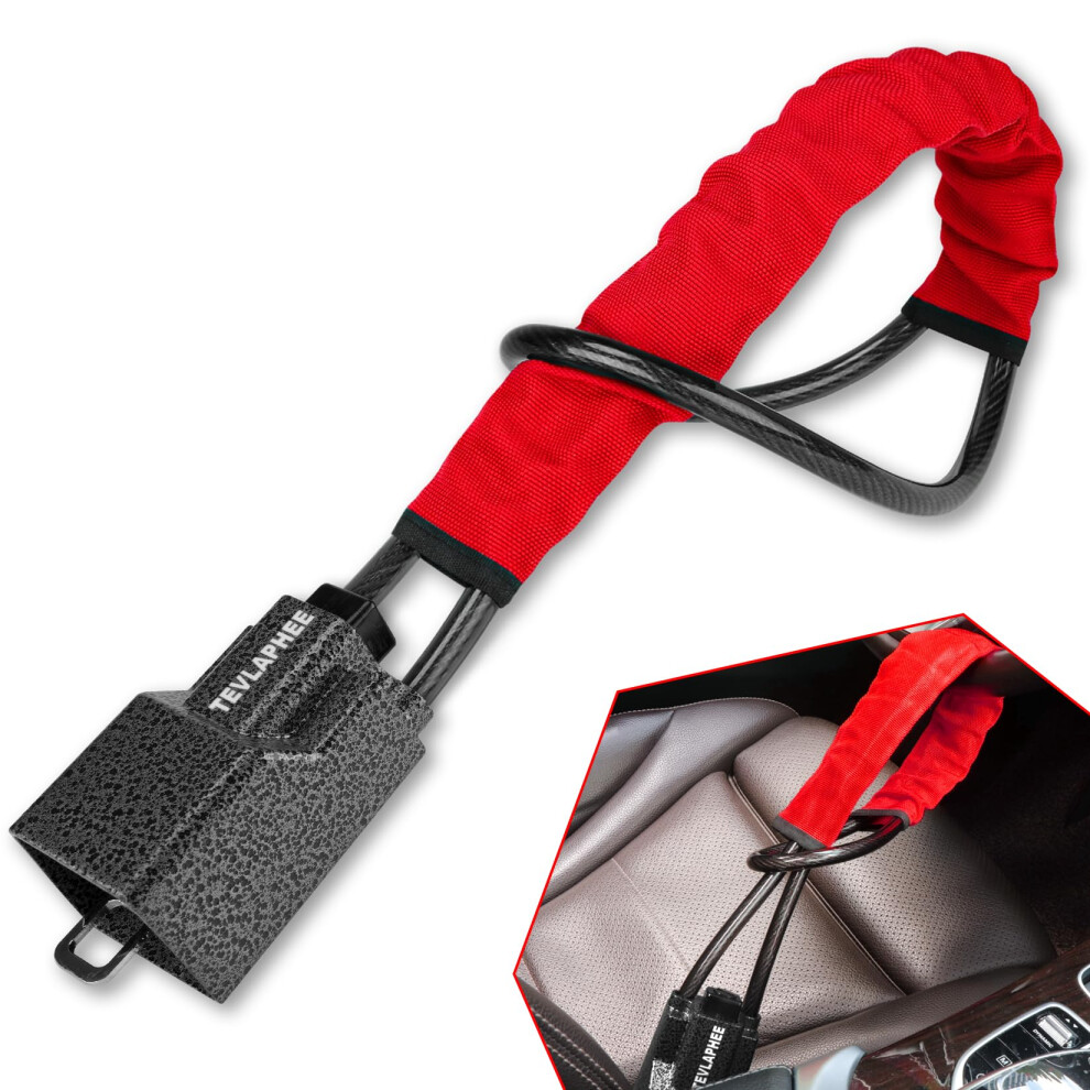 Tevlaphee Upgraded Steering Wheel Lock, Seat Belt Lock, Metal Head, High Visibility Car Lock Anti-Theft Device, Heavy Duty, Universal Fit For Car, 5051226132346