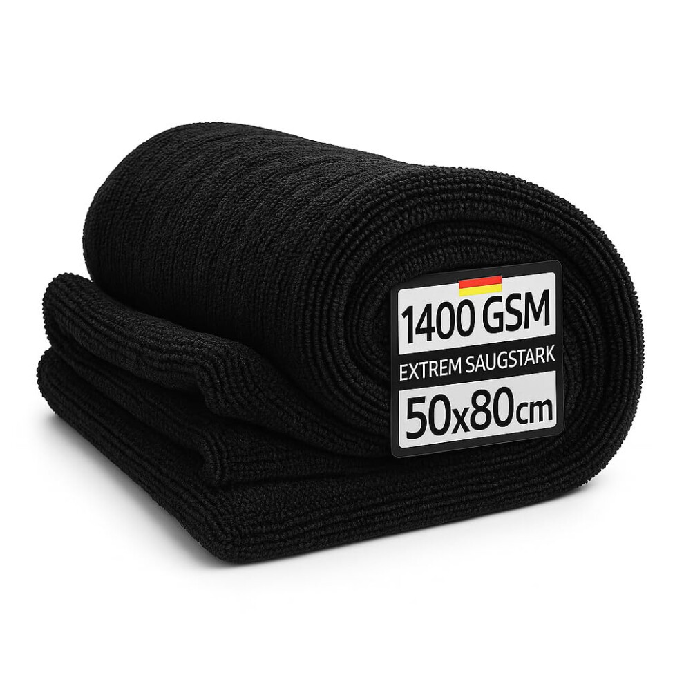 Kemes Microfibre Cloths Car Xxl 80 X 50 Cm Premium 1400 Gsm Car Drying Towel Microfibre | 5-Way Ultra Absorbent Polishing Cloth For Car Care Black 5051224108329
