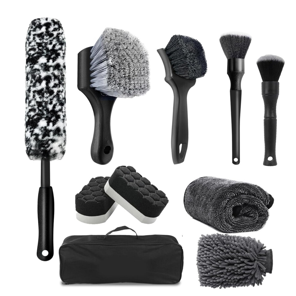 8Pcs Car Wheel Tire Brush Kit, Tire Brush, Wheel Cleaner Brush, Soft-Bristled Rim Cleaner Brush, Car Towel,Microfiber Bendable Brush Tire Shine 5051224108671
