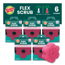 Scotch-Brite Flex Scrub, 6 Sponges, Non-Scratch Dish Sponge with Flexible Shape, Scratch-Free Multipurpose Scrubber for Kitchen, Bathroom, Household