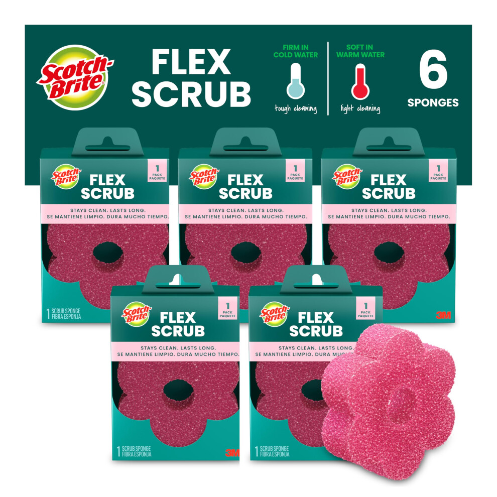 Scotch-Brite Flex Scrub, 6 Sponges, Non-Scratch Dish Sponge With Flexible Shape, Scratch-Free Multipurpose Scrubber For Kitchen, Bathroom, Household