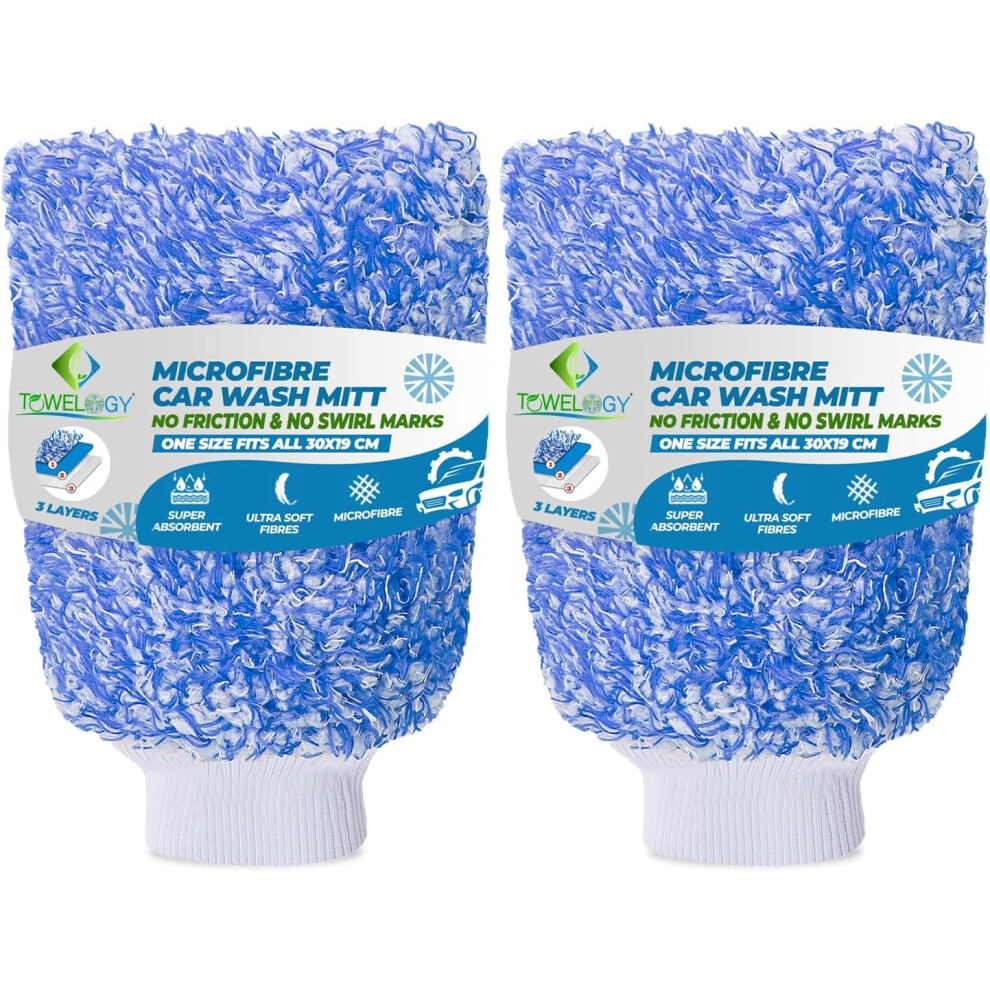Towelogy? Professional Car Wash Mitt Twin Pack - Super Absorbent, Low Friction Glove For Swirl Free Finish - Microfibre Car Washing Mitt, Ideal For 5051226230622