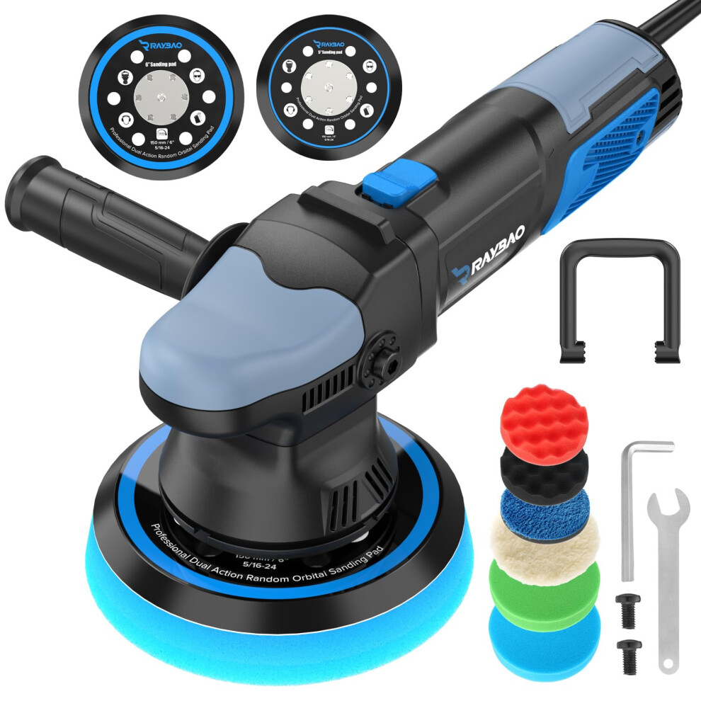 Car Polisher, 900W 5/6-Inch Plates Dual Action Car Polisher, Random Orbital 9Mm, 6 Variable Speeds 2000-6400 Opm, Car Buffer Polisher Machine For Car 5051226233722