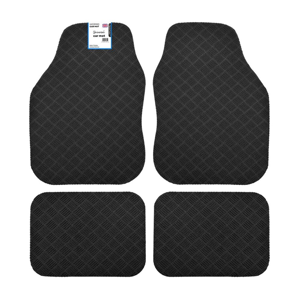 Nicoman Universal Car Mats With Anti-Slip, Heavy Duty Performance All Weather Protection, Trim To Fit Rubber Floor Mat Carpet For Suv, Vans, Black 5051224107605