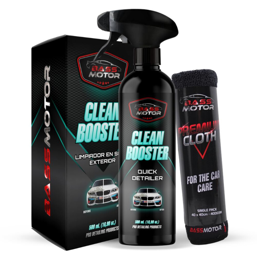 Bassmotor All-In-One Dry Exterior Cleaner For Car No Water Exterior Cleaning Body Glass Motorcycle Easy To Use - Clean Booster 500Ml + Premium 5051226229954