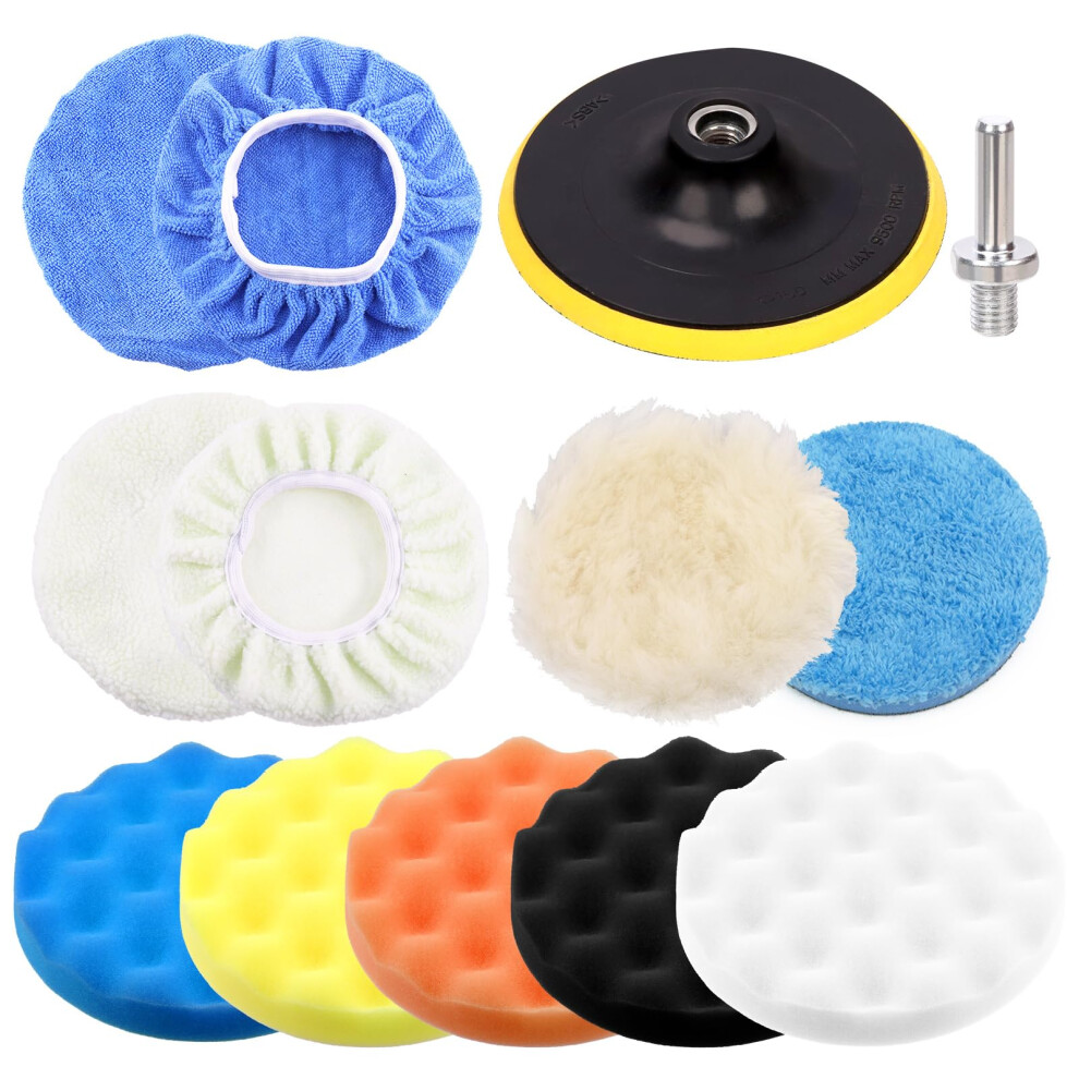 Swpeet 13Pcs 7 Inch Buffing Pads Set, Car Polishing Pad Kit, Foam Polish Pads Wax Buffer Polisher Attachment For Drill For Household Electric Drill 5051226249891