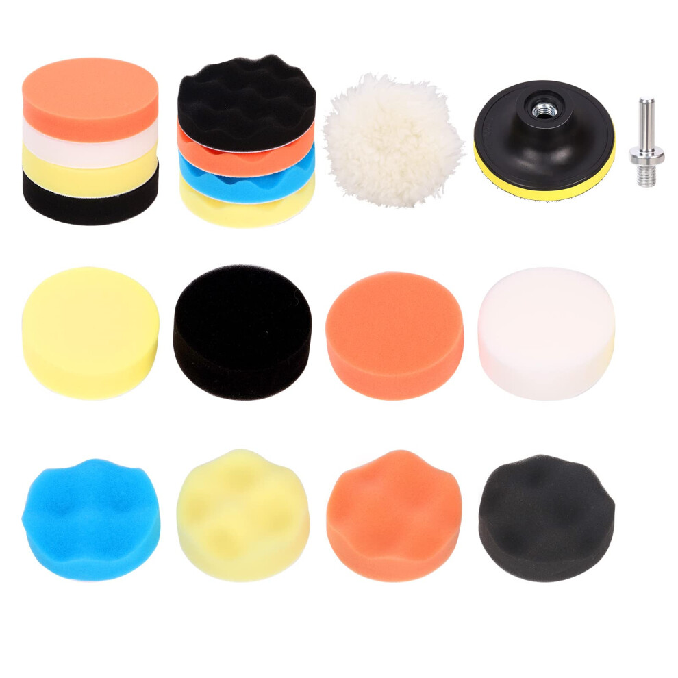 Mardatt 22Pcs 3" Car Foam Polishing Pad Kit Includes Sponge And Wool Wheel Polishing Waxing Pad Set, Suction Cup With M10 Drill Buffer Adapters For 5051224115976