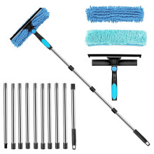 3.9M Window Cleaning Equipment ? Window Squeegee Cleaner Tool Kit with 3 Microfiber Cloths, 10 Section Extendable Window Cleaning Poles for High