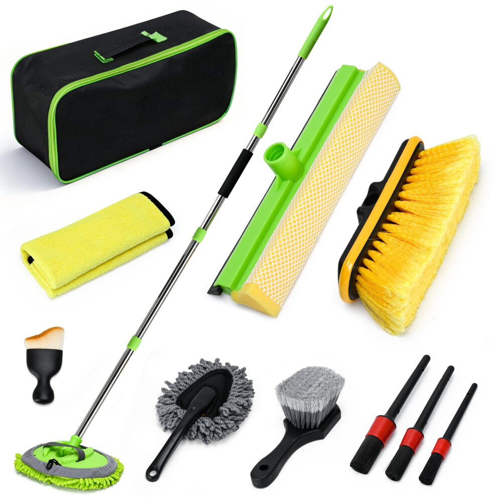Covvy 11 Pcs Car Wash Kit, 62" Car Wash Brush With Long Handle, Car Wash Mop, Window Squeegee,Car Wheel Brush,Car Detailing Brush Set, For Cars, 5051224117734