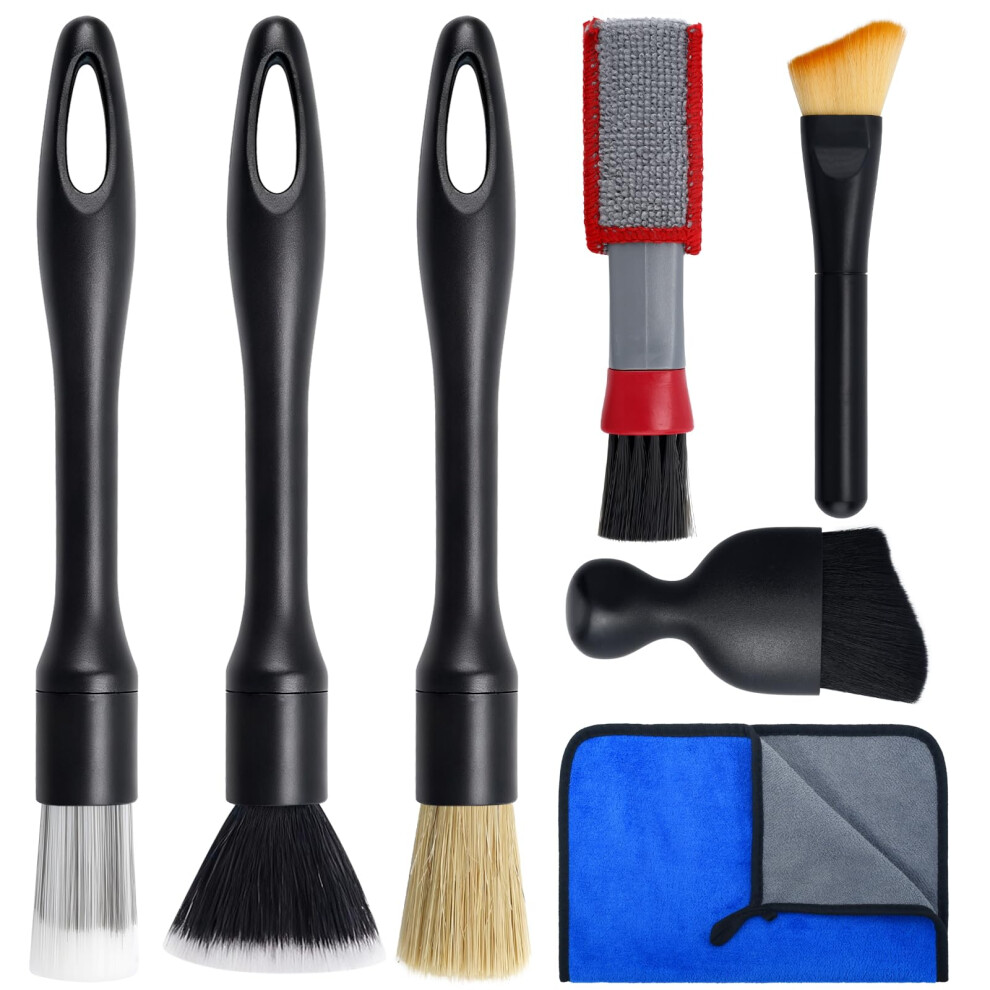 7Pcs Car Detailing Brush Kit,Car Interior Cleaning Brushes,Non-Scratch Dust Sweeping Soft Brush Set,Soft Cleaning Brushes & Microfiber Towel Kit For 5051224115969