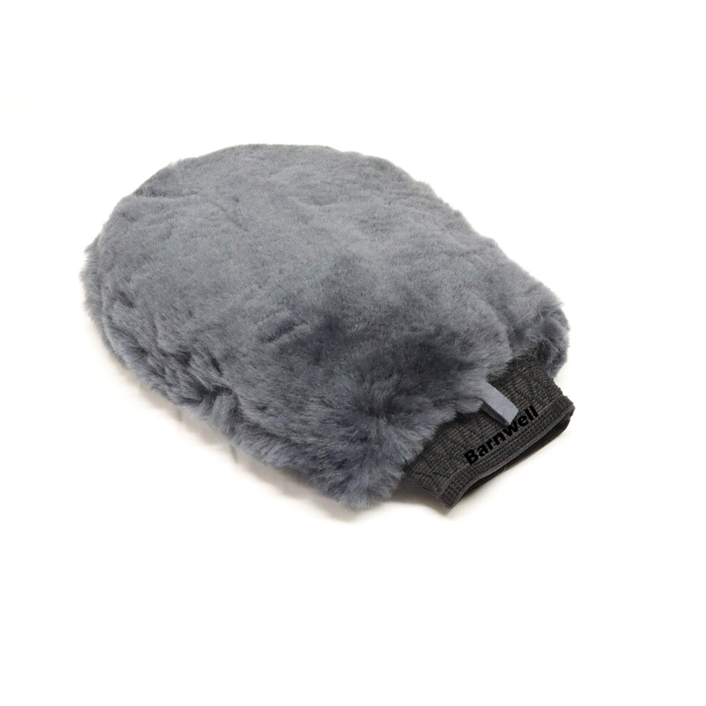Barnwell Grey Deep Pile Lambs Wool Wash Mitt Sheepskin For Car Van Cleaning Detailing
