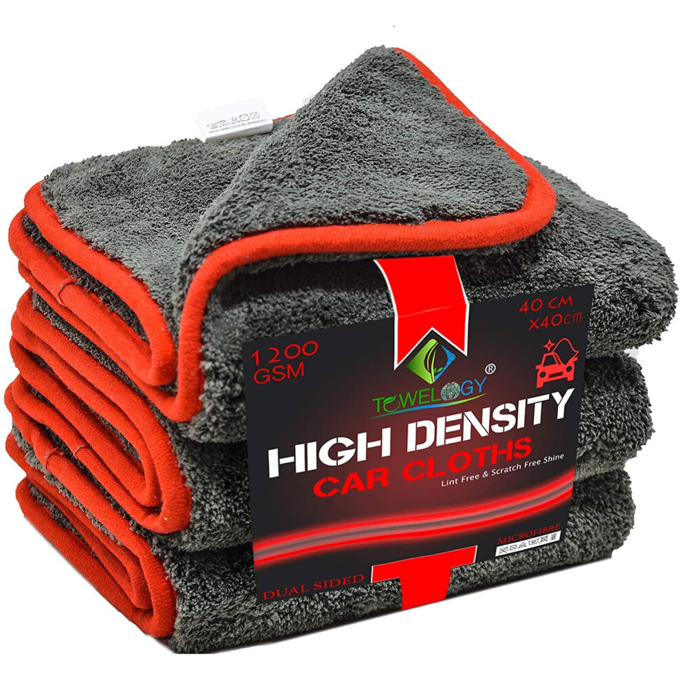 Towelogy? Microfibre Car Cloths 1200Gsm High Density Dual Power Auto Detailing Towels 40X40cm (, Pack Of 3) Grey 5051224122011
