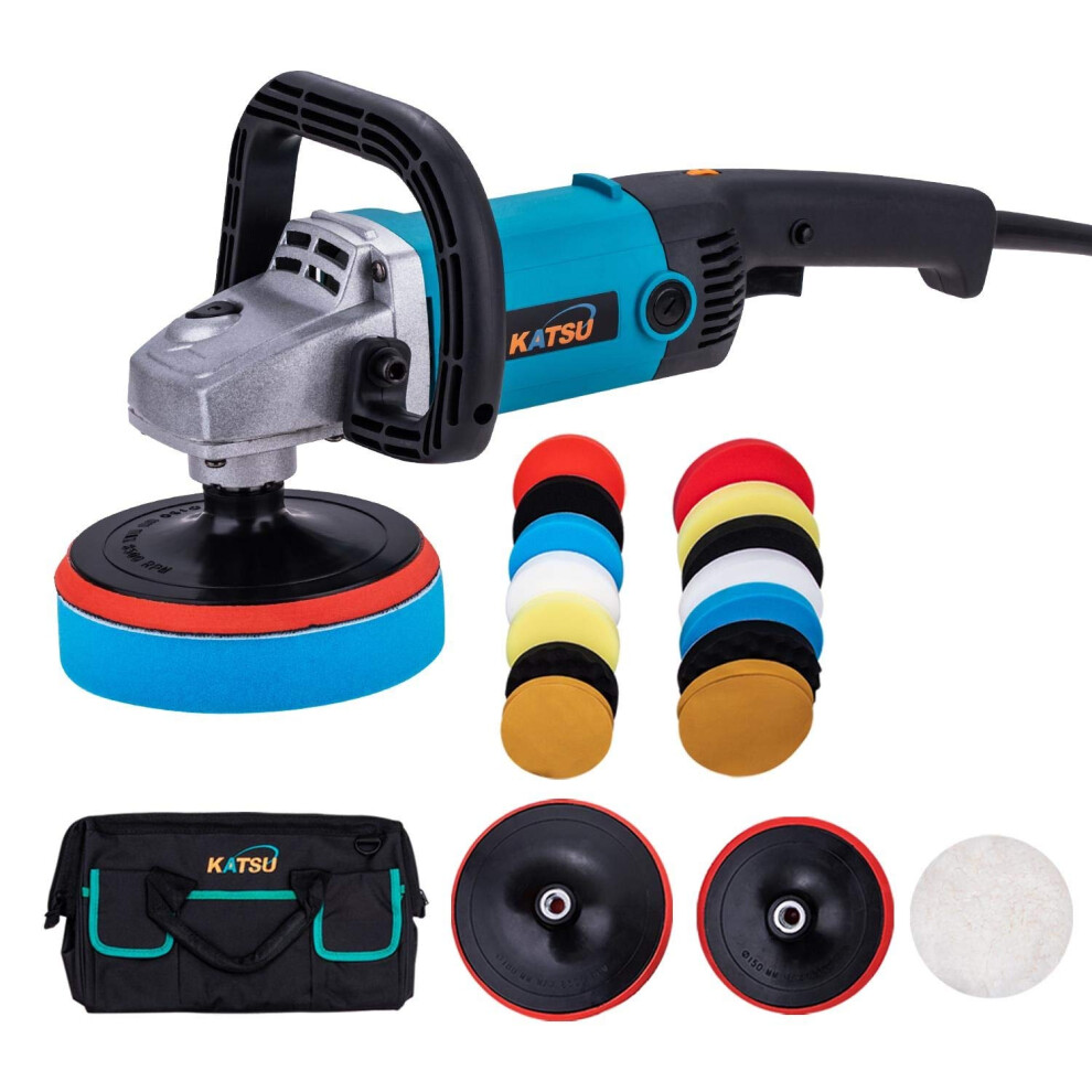 Katsu Car Polisher 1200W 150Mm 180Mm With 20Pcs Polishing Sponge Set And Tool Bag, 6 Variable Speeds Electric Car Buffer Polishing Waxing Machine, Car 5051226233371