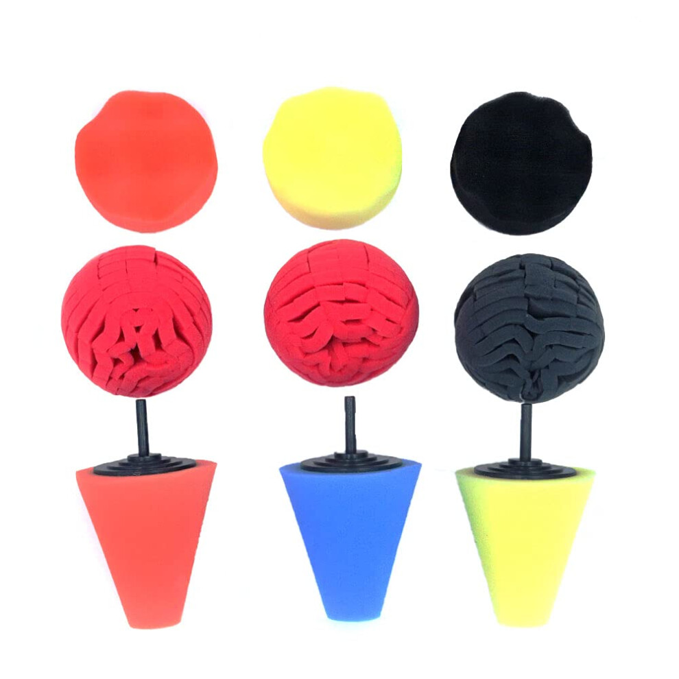 Ancllo 9Pcs Sponge Foam Cone Shape Metal Polishing Pad Wool Buffing Pads For Wheels Hub 5051224120192