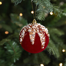 Christmas Ornament, Red Velvet Glitter Pearl Ball Hanging Decoration for Christmas Tree Holiday Party Home Decor 5 Styles Available 2025