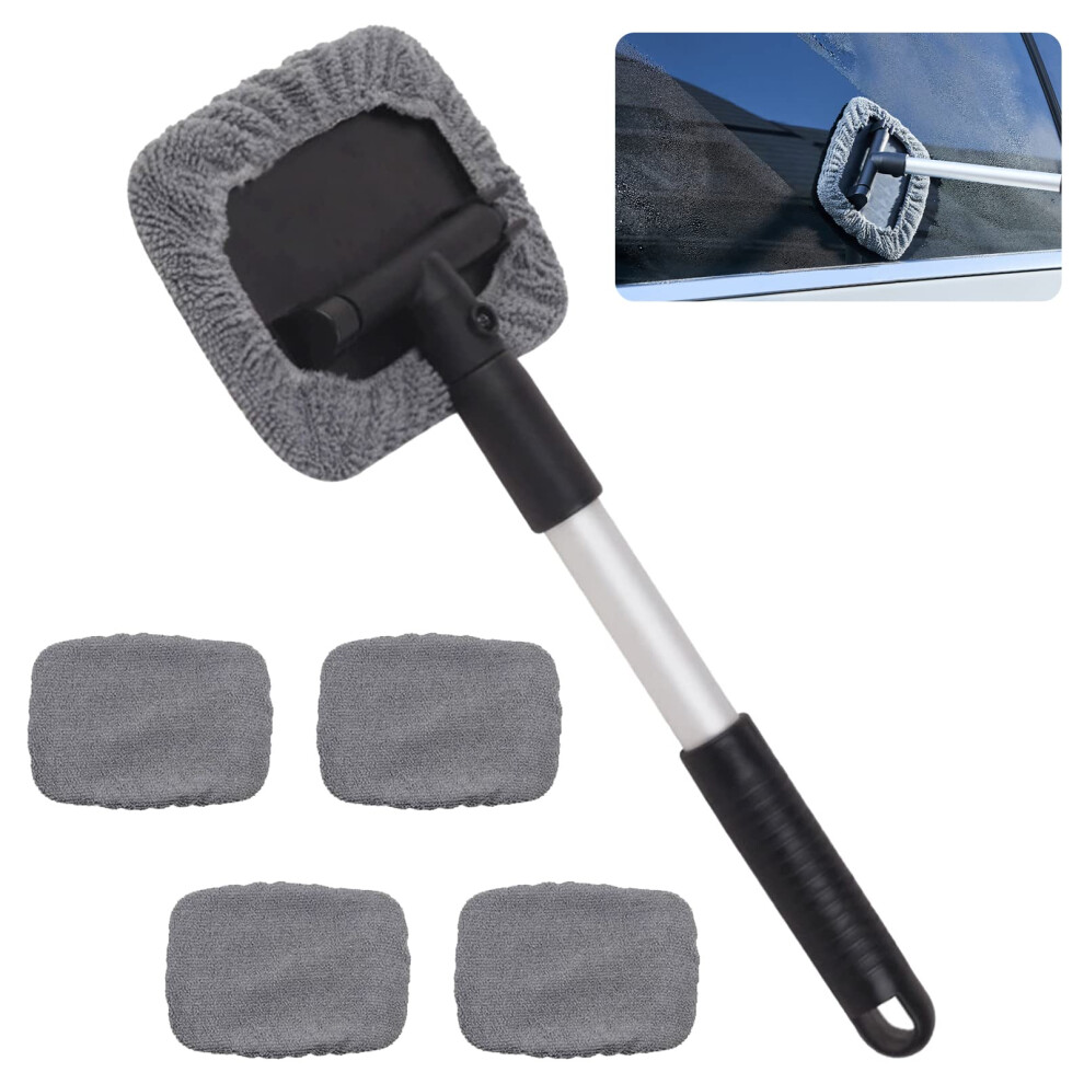 Jetisva Retractable Car Windscreen Cleaner Tool Car Window Cleaner Inside Kit With 4Pcs Washable Microfiber Cloth 180?Rotating Car Windshield 5051224123483