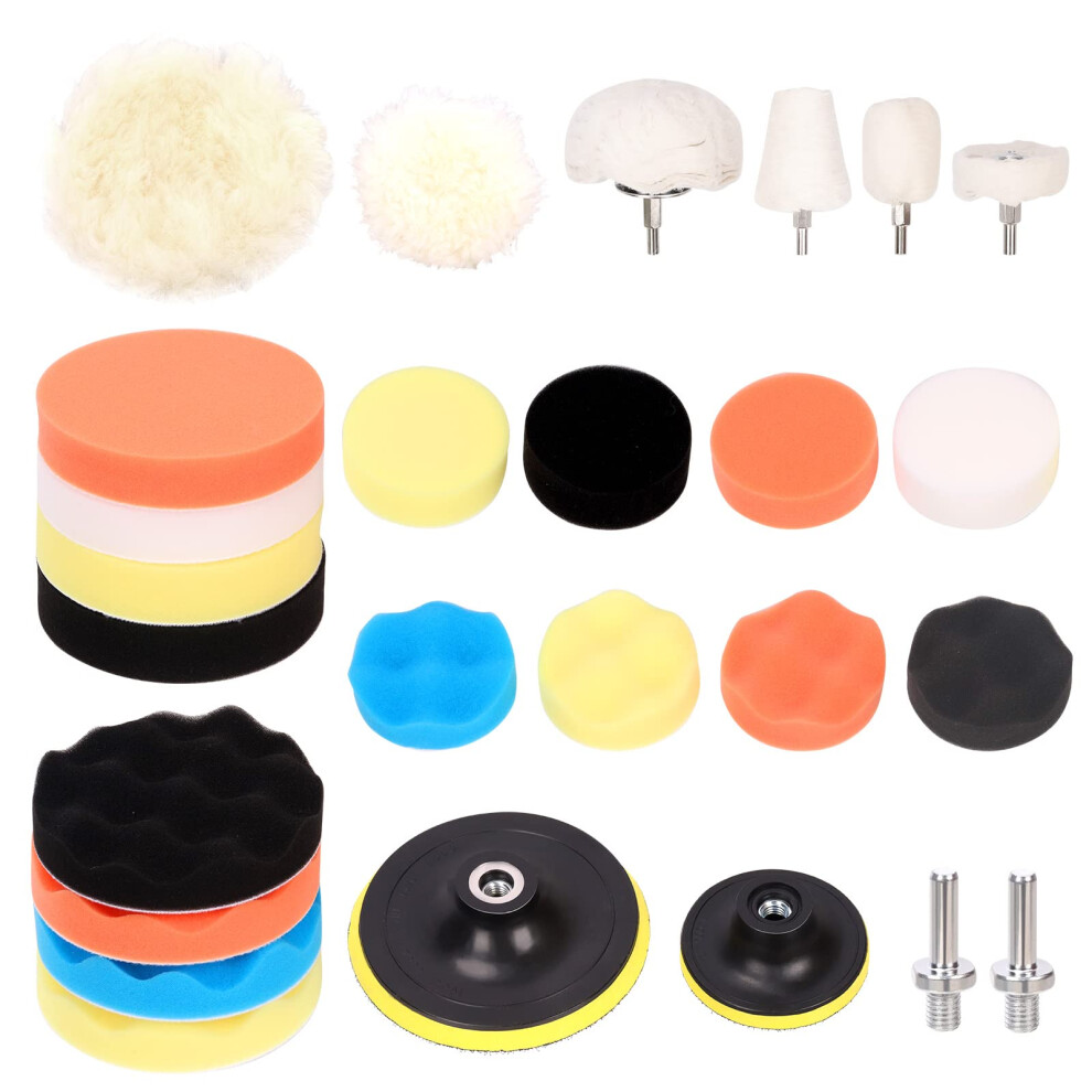 Mardatt 26Pcs 3" 5" Car Foam Polishing Pad Kit Includes Sponge And Wool Wheel Polishing Waxing Pad Set, Suction Cup With M10 Drill Buffer Adapters And 5051224119479