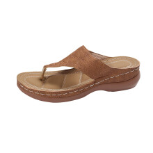 Damen-Plateausandalen mit Keilabsatz, runder Zehenpartie, zum Hineinschlüpfen, 5 cm Absatz, PU, Größe 7,5 US (Fußlänge 25 cm)