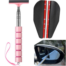 Ygapuzi 3Pcs Car Side Mirror Squeegee and Rain Guard, Retractable Car Rearview Mirror Wiper Mini Squeegee Water Cleaner with Telescopic Long Rod Rain