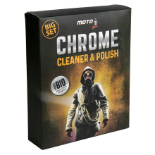 MotoFam Chrome & Metal Polish Cleaner - Rust Remover for Exhaust, Wheels, Radiators & Metal Parts ? Foaming Cleaner with Steel Wool Sponge for
