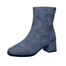 Botas femininas de cano médio com salto grosso, bico redondo, PU, tamanho US 9, salto de 5,5 cm (2,17"), para uso casual em ambientes internos e