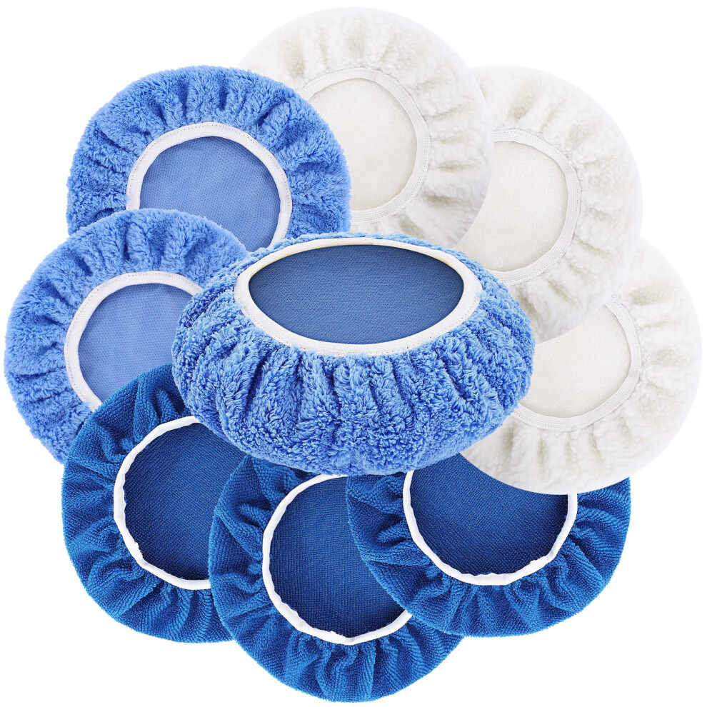 9Pcs Polishing Bonnet Pads,9 To 10 Inch Polisher Bonnet Buffer Bonnets Waxers Bonnet,Buffing Pad Cover Waxing Bonnet,Mix Pack 3 Microfiber 3 Coral 5051226250576