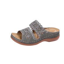 Wedge Platform Slippers For Women Round Toe Casual Slip-On Shoes With 1.97 Inch Heel Comfortable Pu Material Size 5.5 Us Foot Length 9.06 Inches