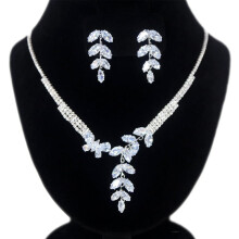 Zircon Leaf Necklace and Earring Set Bridal Jewelry