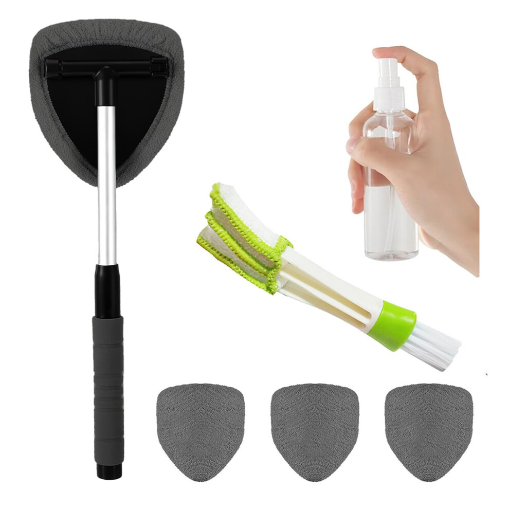 Car Windscreen Cleaner Tool,Auto Windshield Cleaning Tools With Extendable & Telescopic Handle,4 Reusable And Washable Microfiber Pads,1 Spray 5051224128327