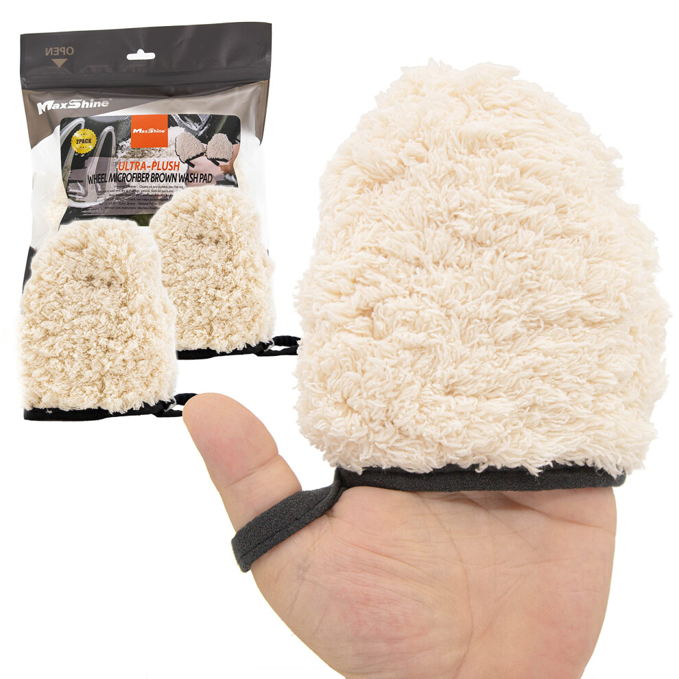 Maxshine Microfiber Wash Mitt - Finger Wheel Car Wash Mitt And Dusting Mitt For Car Detailing, 2Pcs/Pack Car Wash Glove For Small Areas, Car 5051224127108