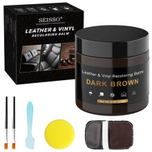 SEISSO Leather Restorer Cream with Brush, Squeegee, Sponge, Dust Polishing Gloves, Leather Restorer for Sofas, Couches, Furniture, Shoes, Belts (Dark
