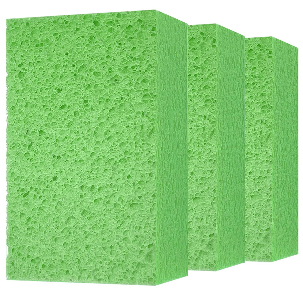 Spunspon Cleaning And Washing Sponge, 3 Pack Large Extra Thick Heavy Duty Sponge Multi-Purpose For Kitchen Bathroom Bike Boat Car, Natural Cellulose Sponges 4"