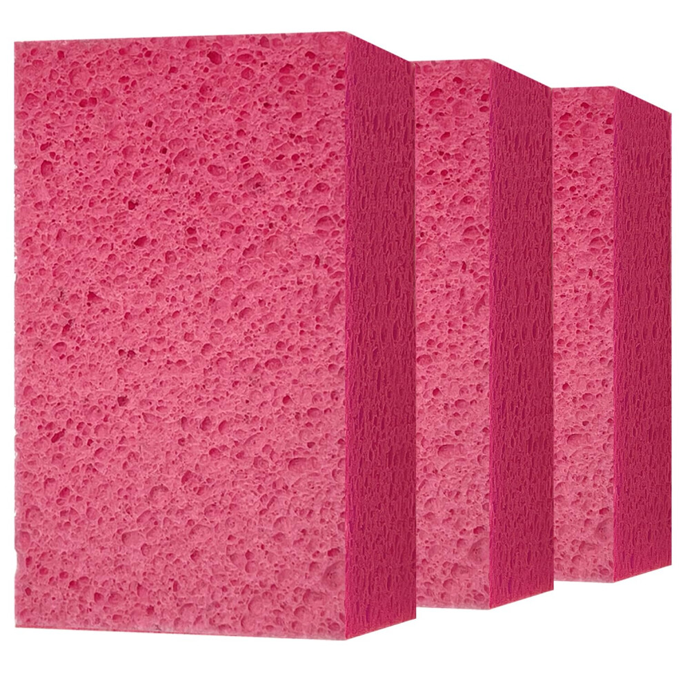 Spunspon Cleaning And Washing Sponge, 3 Pack Large Extra Thick Heavy Duty Sponge Multi-Purpose For Kitchen Bathroom Bike Boat Car, Natural Cellulose Sponges 4"