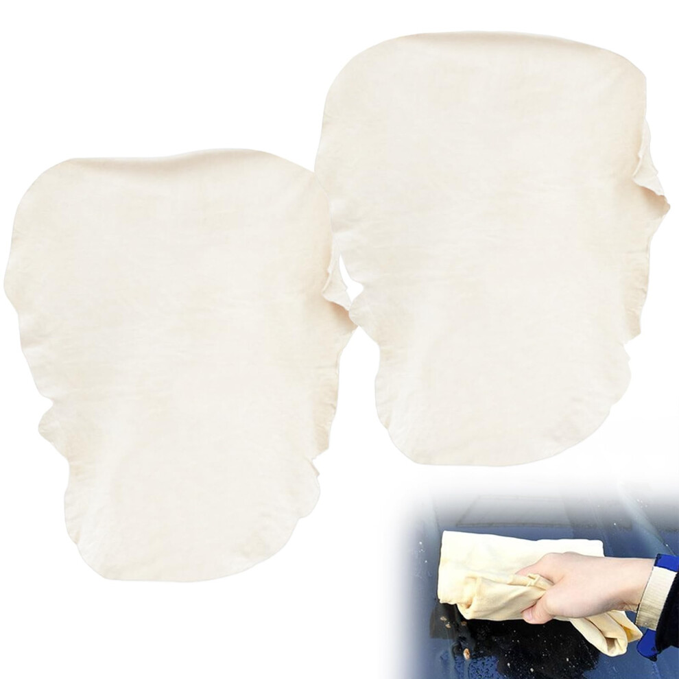 Chamois Leathers For Cars ? 2 Pcs Large 60X40cm Shammy Leather Cloth, Natural Sheepskin Drying Towel, Super Absorbent, Lint-Free & Streak-Free, Ideal 5051224127054