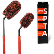 SPTA 2 Pcs Angled Wheel Cleaning Brushes, Metal Free Synthetic Wool Wheel Tire Brush, Flat Spoke Brush, Car Wheel Brushes Wheel and Rim Cleaning