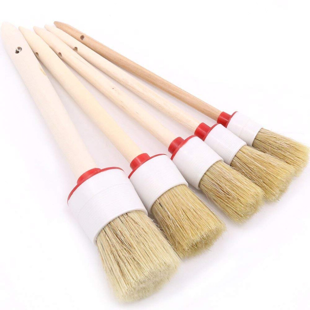 Swpeet 5 Pcs Premium Natural Boar Hair Detail Brush Set, Automotive Detailing Brushes For Cleaning Wheels / Engine / Interior / Emblems / Interior / 5051224134526
