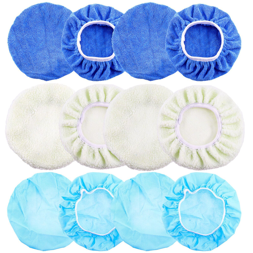Mardatt 12Pcs 5 To 6 Inch Car Polisher Pad Bonnet Set, Microfiber, Non Woven And Woolen Car Buffer Bonnet Polishing Bonnet Pads Orbital Buffer Bonnet 5051224132218