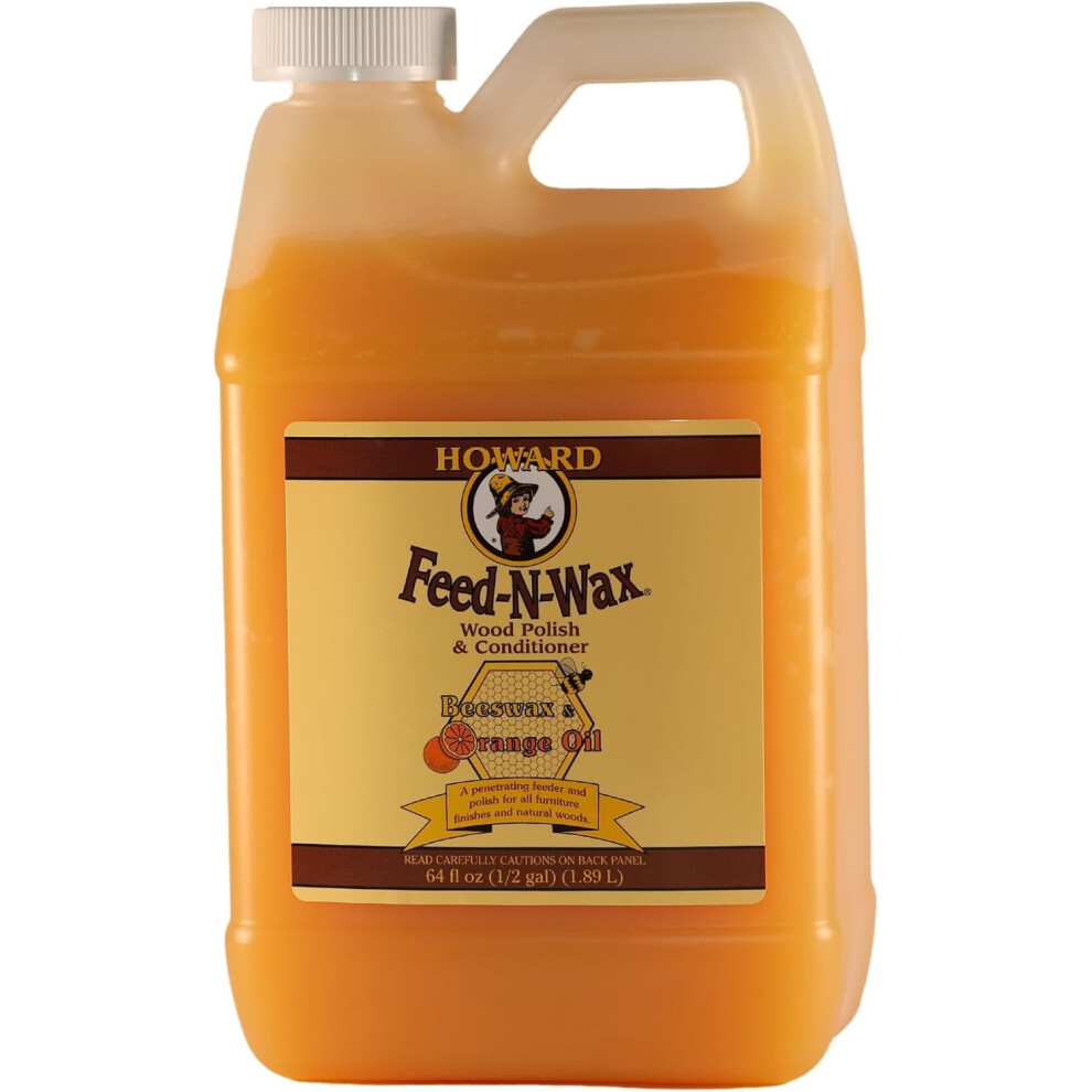 Howard Feed N Wax Wood Polish Conditioner Cleaner Fw0064 Oil, Beeswax For Mahogany, Oak, Teak And Wooden Furniture 1892Ml (64Oz) Orange 5051224135684