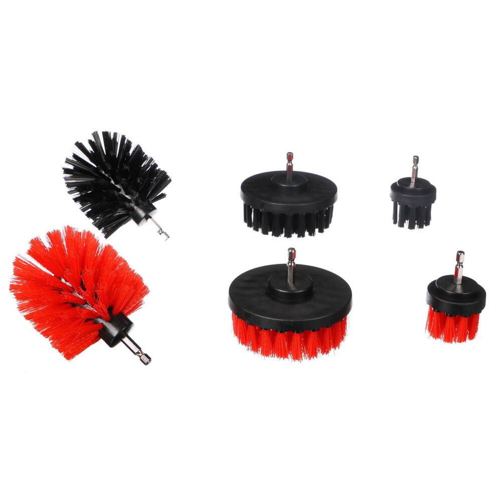 Sixtol Car Detailing Drill Brush 6 | 6Pcs Set Of Drill Brushes | Wheel/Tire Cleaning | Engine Cleaning | Interior/Exterior | Red/Black 5051224131983