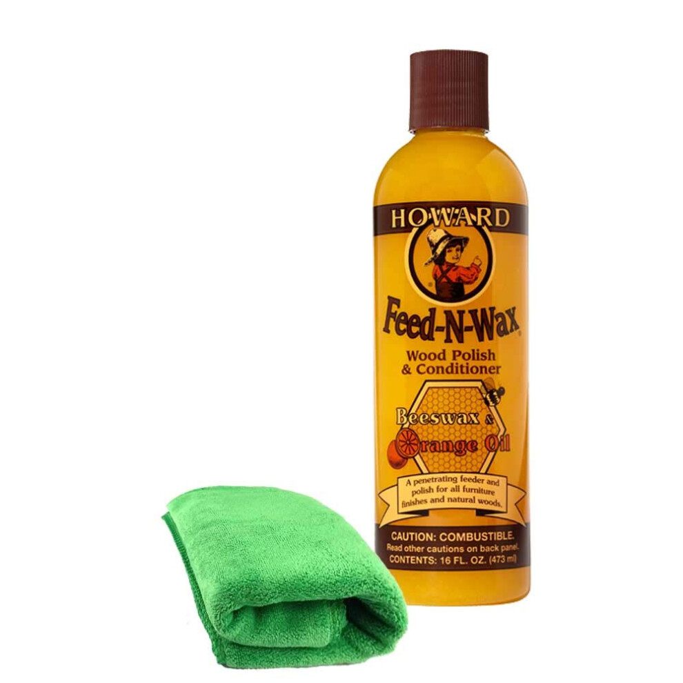 Feed N Wax Wood Polish And Conditioner By Howard Furniture Feed Beeswax, Carnauba Wax And Oil In One 473Ml Bundle With Professional Microfibre Orange 5051224132232