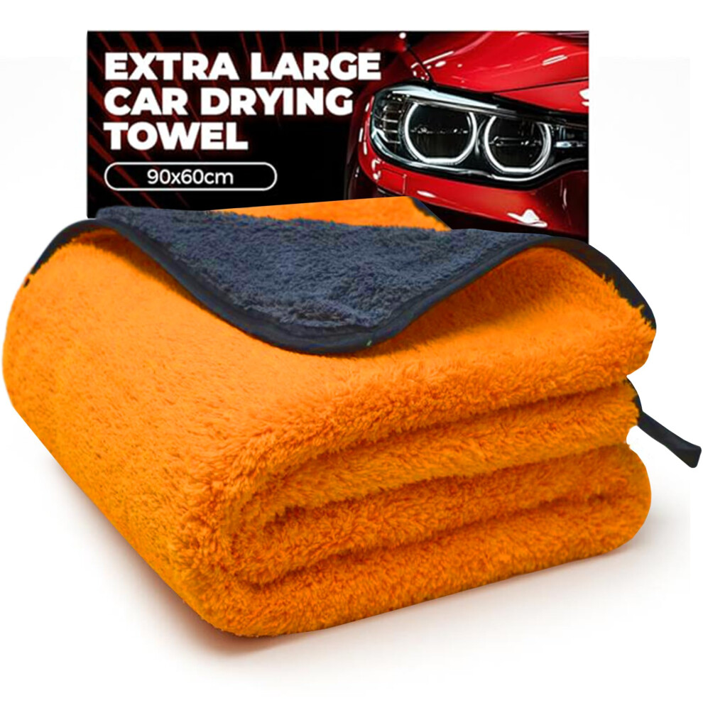 Towelogy? Car Drying Towel Extra Large - Double Sided 90X60cm Microfibre Drying Cloth - Super Absorbent One Pass Car Towel () Orange/Grey 5051224128372